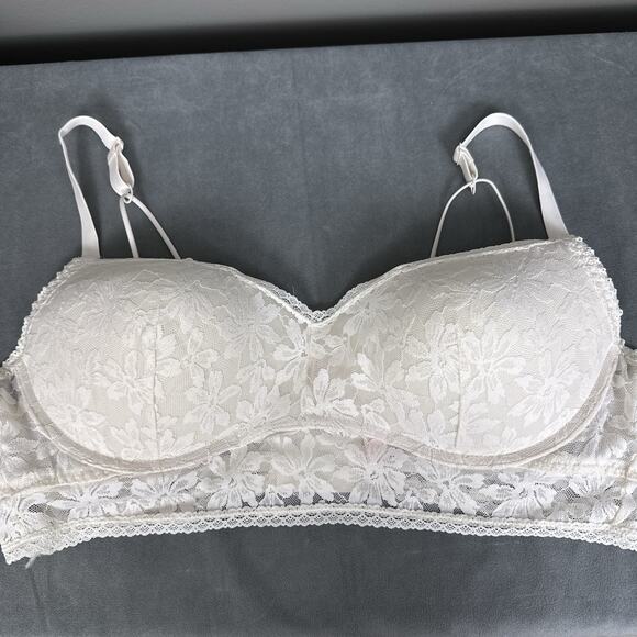 Victoria’s Secret Pink Lace Bralette Push Up Bra XXL Wire Free Padded White - Picture 4 of 7